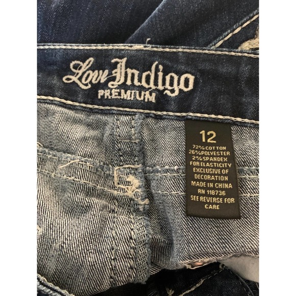 LOVE INDIGO PREMIUM Womens Capri Denim Jeans SIZE 12 Blue Cotton Poly Spandex - Picture 6 of 9